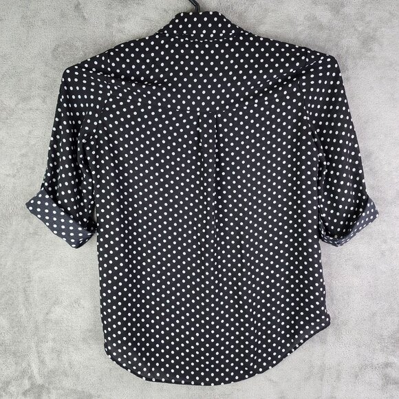 Womens Fortune + Ivy Polka Dot Button-Up Blouse Black & White Roll Tab Sleeves S - Picture 8 of 11